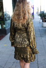 Load image into Gallery viewer, Dazzling Black Gold Foiled Smocked Fit & Flare Dress