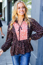 Load image into Gallery viewer, Black Floral Beaded Tie Peasant Woven Blouse