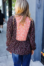 Load image into Gallery viewer, Black Floral Beaded Tie Peasant Woven Blouse