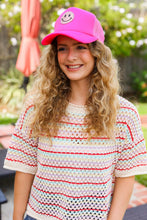 Load image into Gallery viewer, Neon Pink Glitter Smiley Face Mesh Trucker Hat