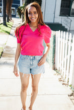 Load image into Gallery viewer, Be Bold Solid Fuchsia Shirred Puff Sleeve Sweater Top