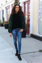 Load image into Gallery viewer, Under the Lights Green Velvet & Sequin Frill Mock Neck Top