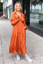 Load image into Gallery viewer, Elegant Rust Elastic V Neck Tiered Satin Maxi Dress