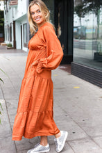 Load image into Gallery viewer, Elegant Rust Elastic V Neck Tiered Satin Maxi Dress