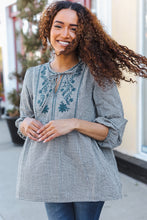 Load image into Gallery viewer, Beautiful You Dark Green Cotton Plaid Embroidered Back Button Top