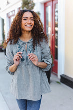 Load image into Gallery viewer, Beautiful You Dark Green Cotton Plaid Embroidered Back Button Top