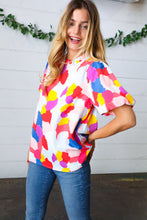 Load image into Gallery viewer, Multicolor Print Frilled Mock Neck Puff Sleeve Top