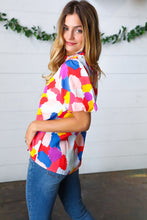 Load image into Gallery viewer, Multicolor Print Frilled Mock Neck Puff Sleeve Top
