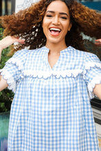 Load image into Gallery viewer, Lost In Love Cotton Blue Gingham Shirred Mock Neck Top