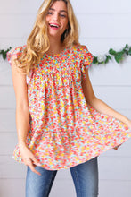 Load image into Gallery viewer, Sunset Floral Print Ruffle Tiered Keyhole Top