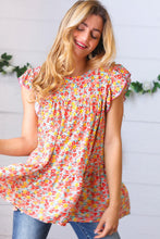 Load image into Gallery viewer, Sunset Floral Print Ruffle Tiered Keyhole Top