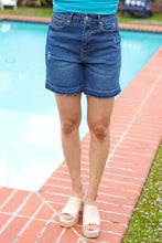 Load image into Gallery viewer, Indigo Blue High Rise Release Hem Distressed Jean Shorts