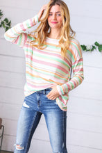 Load image into Gallery viewer, Green Apple & Tangerine Textured Vintage Stripe Top