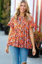 Load image into Gallery viewer, Rust & Chocolate Floral Frill Ruffle Hem Tiered Swing Top