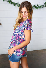 Load image into Gallery viewer, Navy Floral Print Frilled Short Sleeve Yoke Top