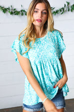 Load image into Gallery viewer, Aqua Boho Print Ruffle Short Sleeve Babydoll Top