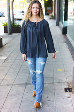 Load image into Gallery viewer, Versatile Charcoal Front Tie Modal Knit Peasant Top