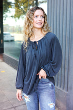 Load image into Gallery viewer, Versatile Charcoal Front Tie Modal Knit Peasant Top