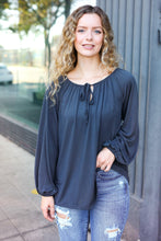 Load image into Gallery viewer, Versatile Charcoal Front Tie Modal Knit Peasant Top