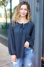 Load image into Gallery viewer, Versatile Charcoal Front Tie Modal Knit Peasant Top