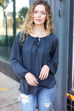 Load image into Gallery viewer, Versatile Charcoal Front Tie Modal Knit Peasant Top