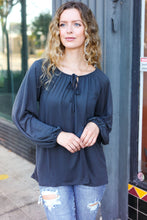 Load image into Gallery viewer, Versatile Charcoal Front Tie Modal Knit Peasant Top