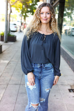 Load image into Gallery viewer, Versatile Charcoal Front Tie Modal Knit Peasant Top