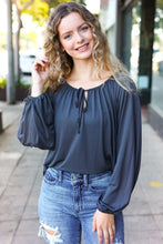 Load image into Gallery viewer, Versatile Charcoal Front Tie Modal Knit Peasant Top