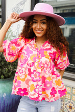 Load image into Gallery viewer, Find Love Pink/Yellow Floral Frill Balloon Short Sleeve Top