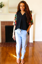 Load image into Gallery viewer, Eyes On You Black Floral Puff Sleeve V Neck Top