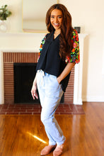 Load image into Gallery viewer, Eyes On You Black Floral Puff Sleeve V Neck Top