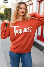 Load image into Gallery viewer, Game Day Burnt Orange "Texas" Embroidery Pop Up Sweater