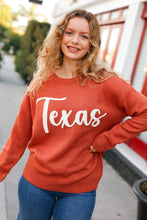 Load image into Gallery viewer, Game Day Burnt Orange "Texas" Embroidery Pop Up Sweater