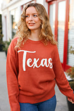 Load image into Gallery viewer, Game Day Burnt Orange "Texas" Embroidery Pop Up Sweater
