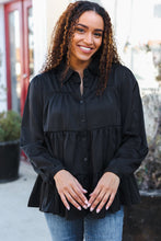 Load image into Gallery viewer, Perfectly You Black Button Down Tiered Babydoll Satin Top