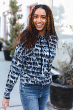 Load image into Gallery viewer, Casual Chic Blue & Black Animal Print Stripe Hoodie