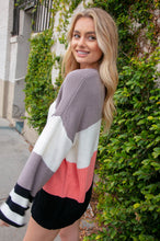 Load image into Gallery viewer, Slate V Neck Color Block Slouchy Knit Sweater