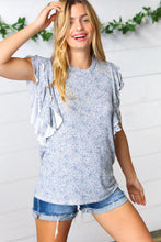 Load image into Gallery viewer, Washed Blue Floral Tiered Flutter Sleeve Top