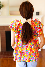 Load image into Gallery viewer, Flower Power Ivory & Red Floral Mock Neck Flutter Sleeve Top