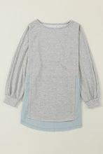 Load image into Gallery viewer, DEAR LOVE- Grey Crinkle Splicing Raw Hem High Low Oversized Blouse