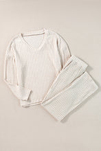 Load image into Gallery viewer, Khaki Ribbed Knit V Neck Slouchy Two-piece Outfit
