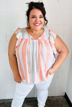 Load image into Gallery viewer, Coral & Light Blue Stripe Waffle Tie Neck Top