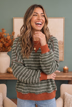 Load image into Gallery viewer, Striped & Cozy Olive Green Pullover Sweater