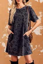 Load image into Gallery viewer, Vintage Washed Leopard T-Shirt Dress with Pockets