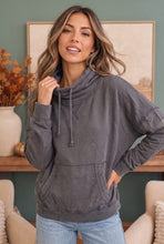 Load image into Gallery viewer, Hide and Seek Washed Cowl Neck Pullover in Charcoal