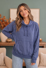 Load image into Gallery viewer, Hide and Seek Washed Cowl Neck Pullover in Blue