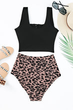 Load image into Gallery viewer, Black Square Neck Sleeveless Fashion Print Tankini Set