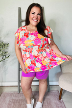 Load image into Gallery viewer, Feeling Femme' Coral Floral Print Folded Short Sleeve Babydoll Top