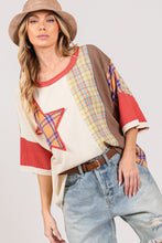 Load image into Gallery viewer, Round Neck Plaid Star Patch T-Shirt- SAGE + FIG