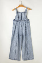 Load image into Gallery viewer, Beau Blue Light Wash Frayed Exposed Seam Wide Leg Denim Overall